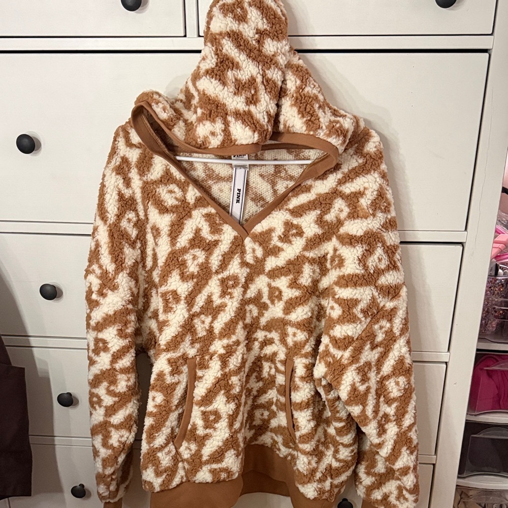 PINK Victoria's Secret Brown and Cream V-Neck Sweater